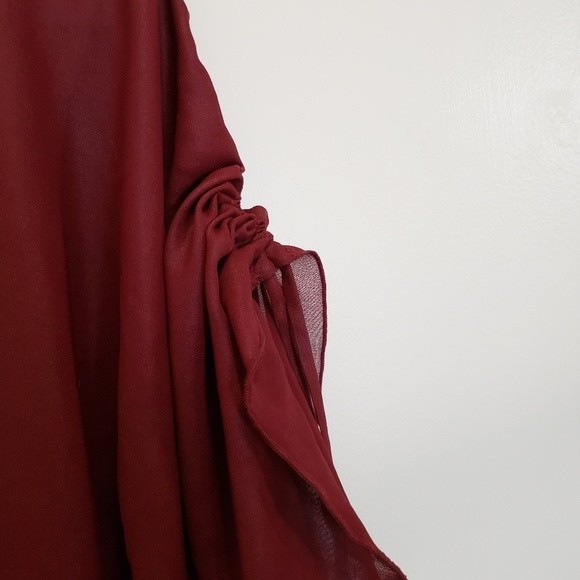 Sheer, blouse, quarter sleeve, garnet - Picture 4 of 10